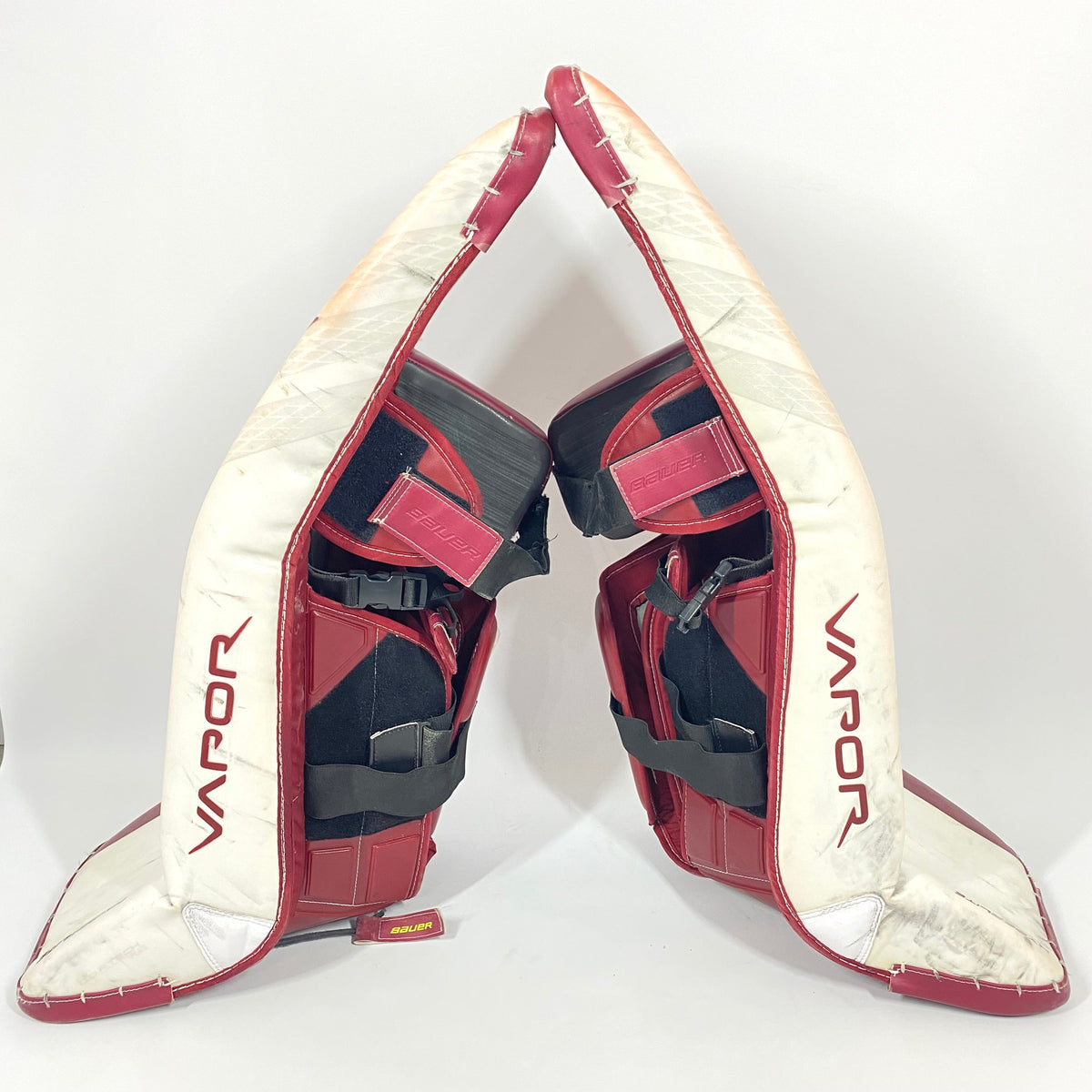 Bauer Supreme Ultrasonic - Used Pro Stock Goalie Leg Pads (Maroon/Whit –  HockeyStickMan