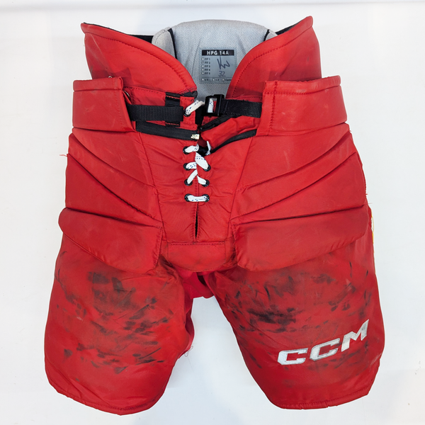 CCM HPG14A - NHL Used Pro Stock Hockey Goalie Pants - Calgary Flames (Red/Yellow)