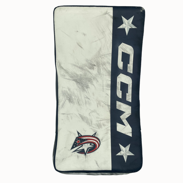 CCM Extreme Flex 6 - Used Pro Stock Goalie Blocker (White/Blue) - Columbus Blue Jackets