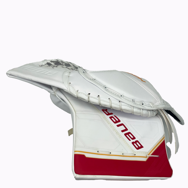 Bauer Supreme Mach - Pro Stock NHL Goalie Glove - Dan Vladar (White/Red/Yellow)