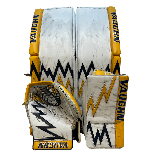 Vaughn Ventus SLR - Used Pro Stock Goalie Pads (White/Yellow/Navy)