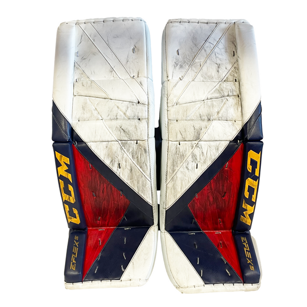 CCM Extreme Flex 5 - Used Pro Stock Goalie Pads (White/Navy/Red)