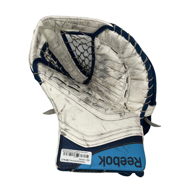 Reebok Premier XLT - Used Pro Stock Goalie Glove (White/Navy/Baby Blue)