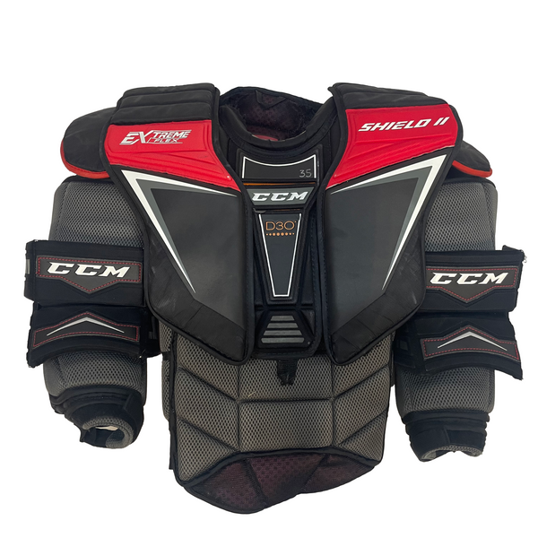 CCM Extreme Flex Shield II - Used Pro Stock Goalie Chest Protector (Black/Red)