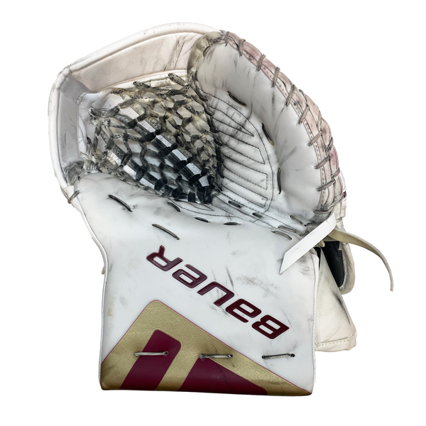 Bauer Supreme Mach - Used Pro Stock Goalie Glove (White/Maroon/Gold)