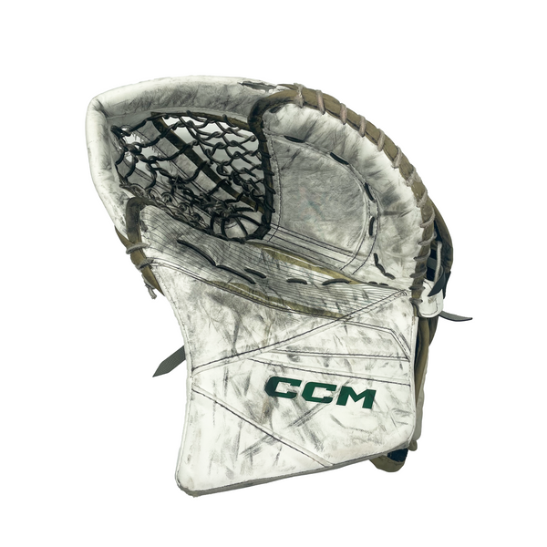 CCM Axis 2 - Used Pro Stock Goalie Glove (White/Green/Gold)