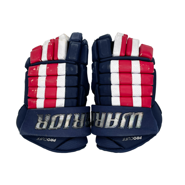 Warrior Alpha FR Pro - Used Pro Stock Hockey Glove (Navy/Red/White)