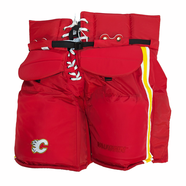 Vaughn Pro Custom - NHL Pro Stock Goalie Pants  - Calgary Flames (Red/Yellow/White)