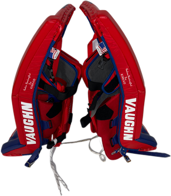 Vaughn Velocity V9 - NHL Pro Stock Goalie Pads - Keith Kinkaid (Red/Blue)