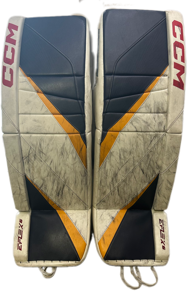 CCM Extreme Flex 6 - Used Pro Stock Goalie Pads (White/Navy/Yellow)