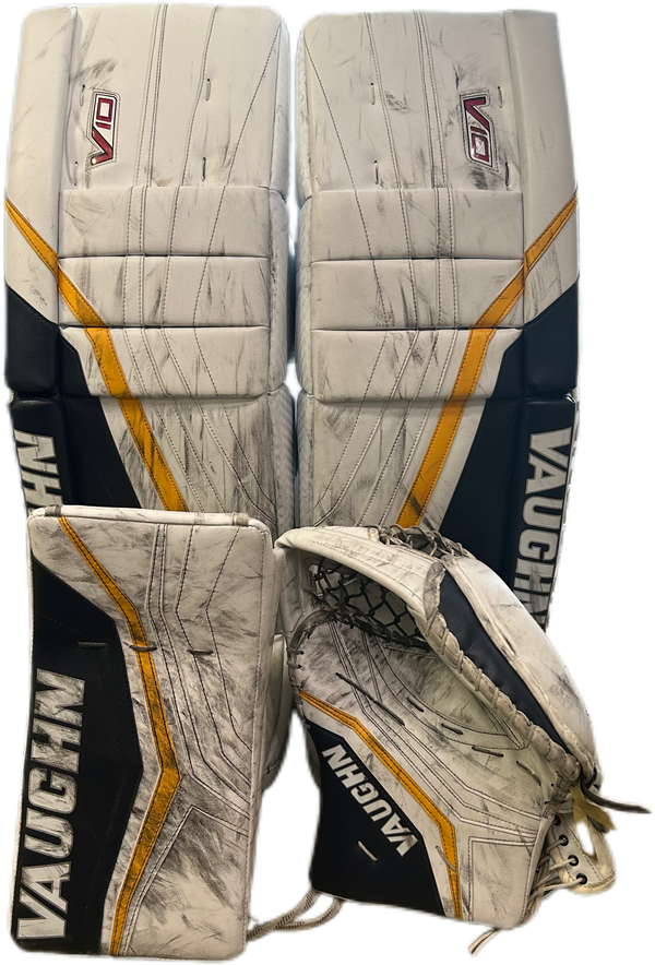 Vaughn Velocity V10 - Used Pro Stock Goalie Full Set (White/Navy/Yellow)