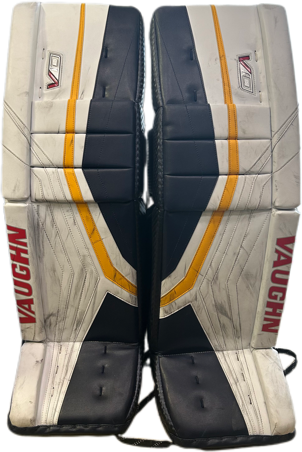 Vaughn Velocity V10 - Used Pro Stock Goalie Pads (White/Navy/Yellow)