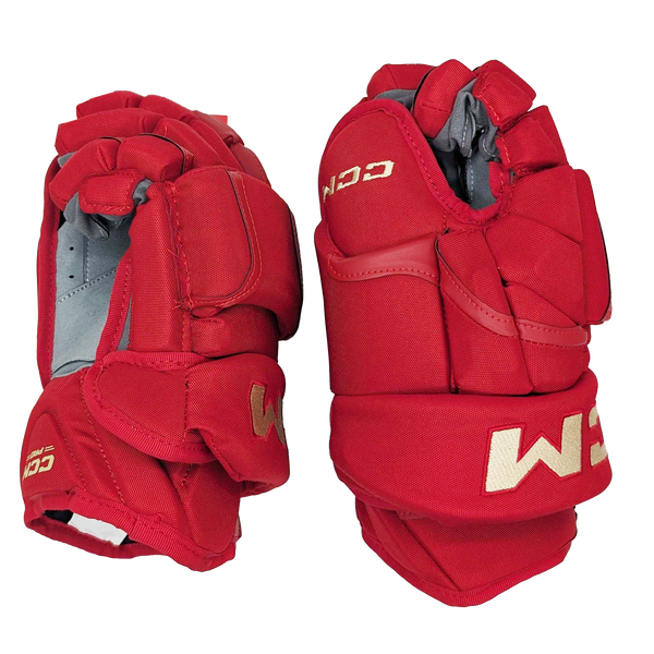 CCM HG12PP - NHL Pro Stock Glove - Calgary Flames (Red/Gold Heritage)