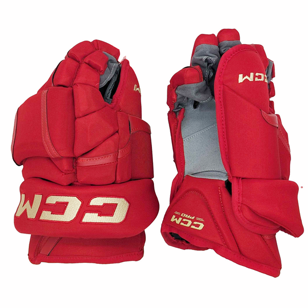 CCM HG12PP - NHL Pro Stock Glove - Calgary Flames (Red/Gold Heritage)