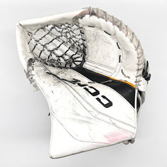 Used - CCM Extreme Flex 6 Pro Stock Goalie Glove - (White/Black/Yellow)