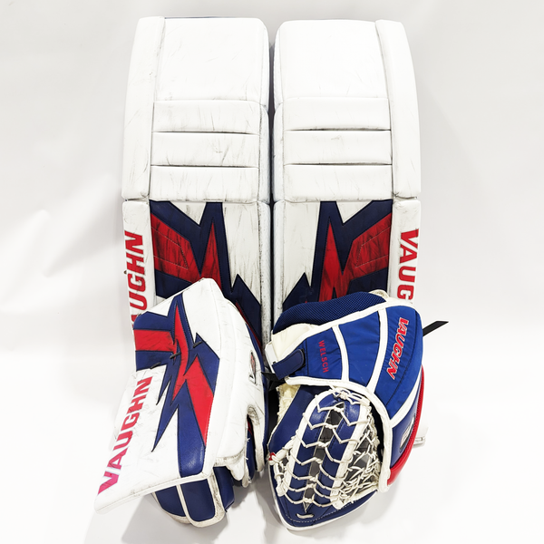 Vaughn Velocity V9 - NCAA Pro Stock Full Goalie Set (White/Blue/Red)