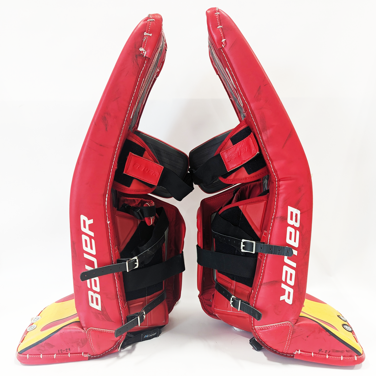 Bauer Supreme Ultrasonic - Used Pro Stock Goalie Leg Pads (Maroon/Whit –  HockeyStickMan