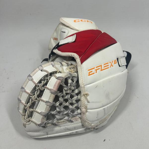 CCM Extreme Flex 6 - Used Pro Stock Goalie Glove - (White/Red/Yellow)